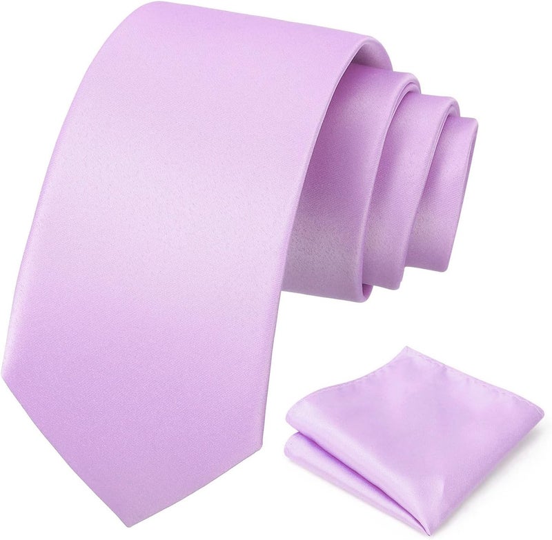pensee Men's Tie Set Solid Pure Color 3.15" (8CM) Classic Formal Plain Necktie and Pocket Square Set For Men - Image 1